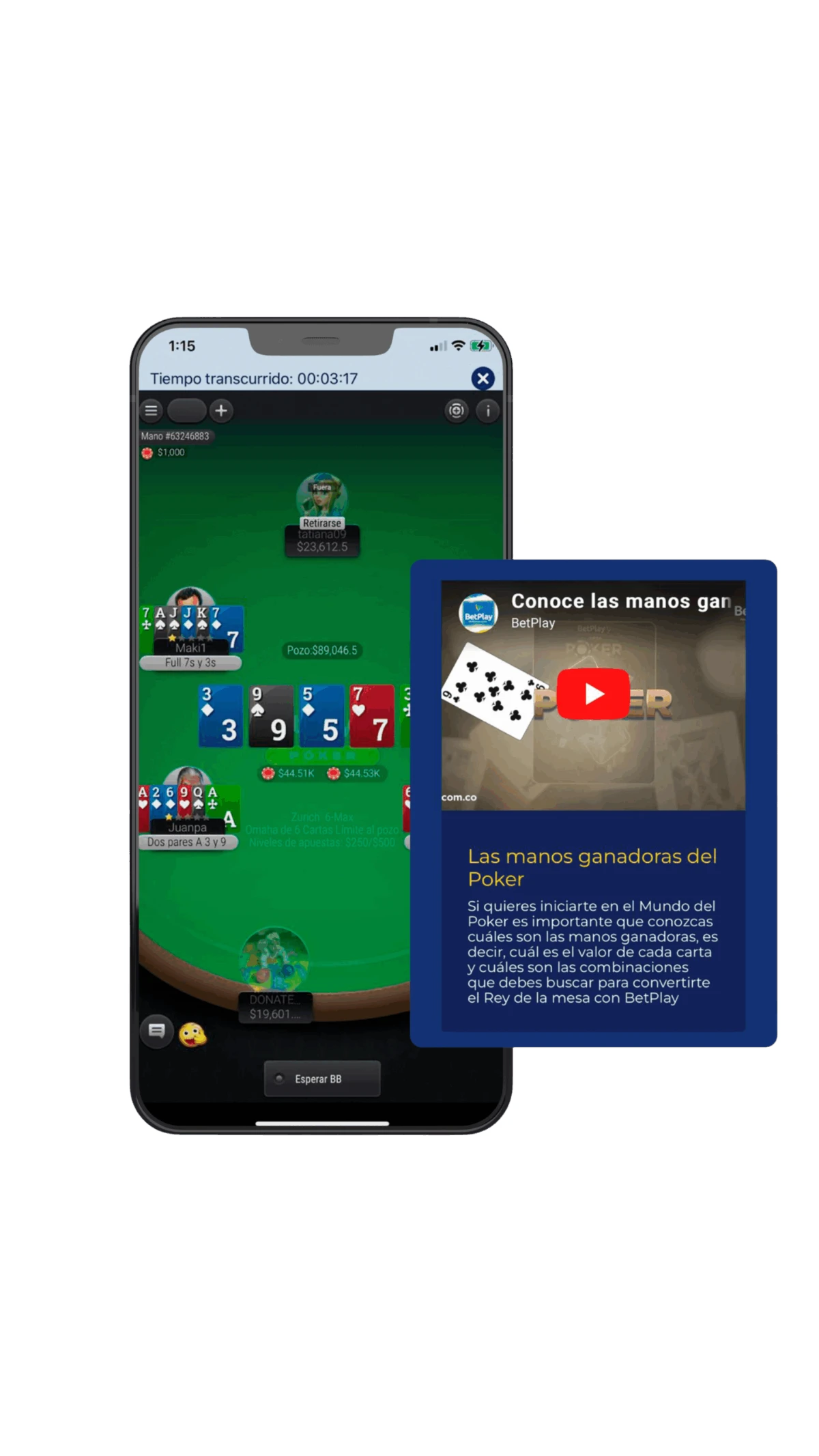 Plataforma online de BetPlay, patrocinador del Campeonato Colombiano de Póker